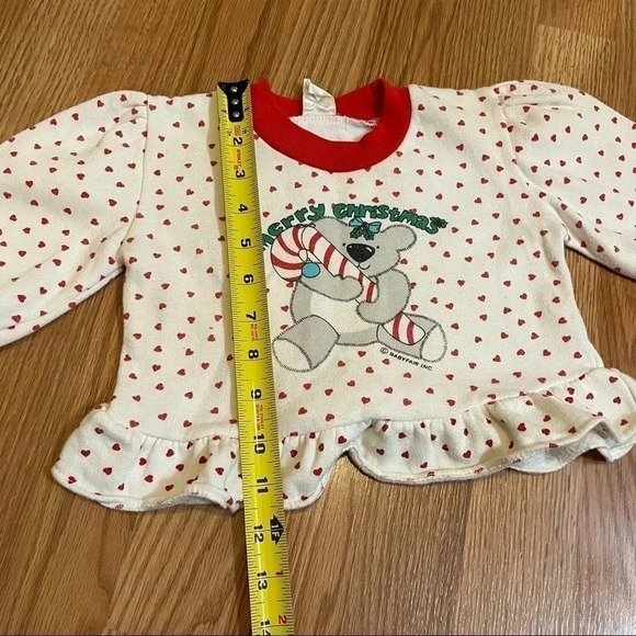 Vintage Babyfair Merry Christmas Bear Hearts Print 6-12 Months Top Sweatshirt - Picture 4 of 5